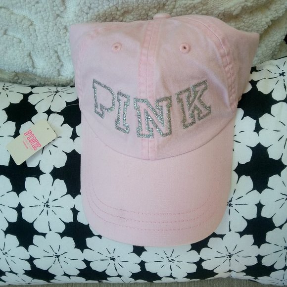 PINK Victoria's Secret Accessories - NEW! Pale PINK Silver THREAD BASEBALL Cap By PINK